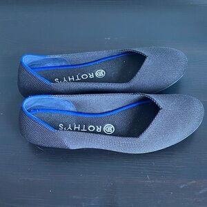 Rothy's Black Knit Ballet Flats with Blue Trim